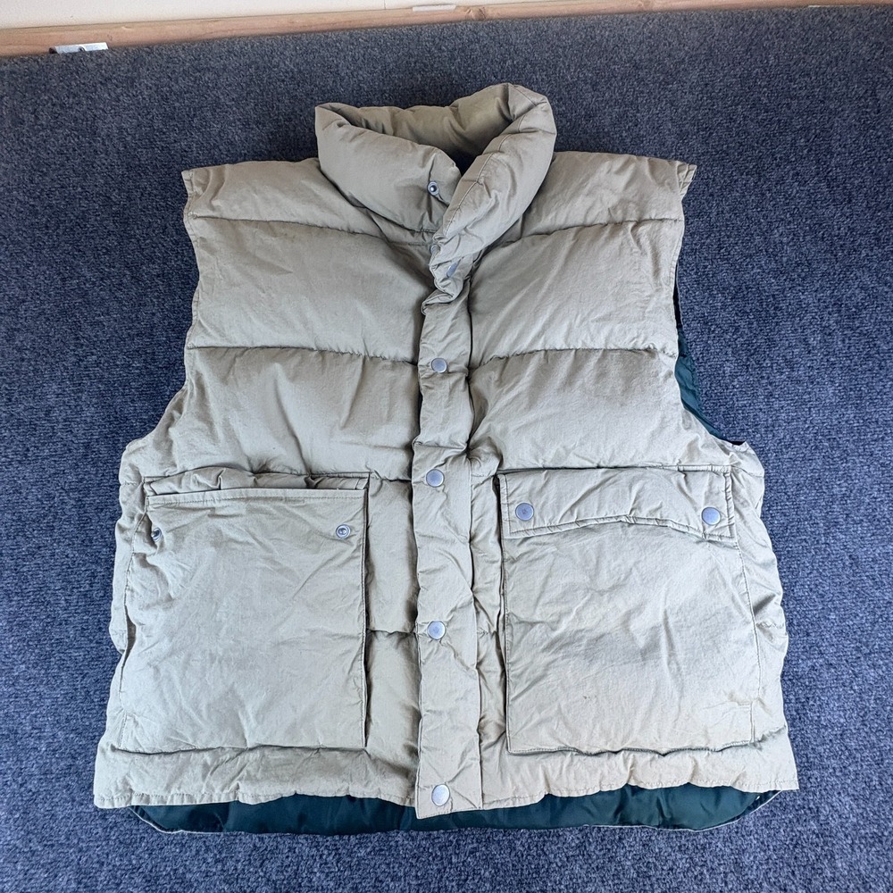 VTG Woodlake Puffer Vest Mens Large Khaki Cotton Duck‎ Down Insulated Snap Front